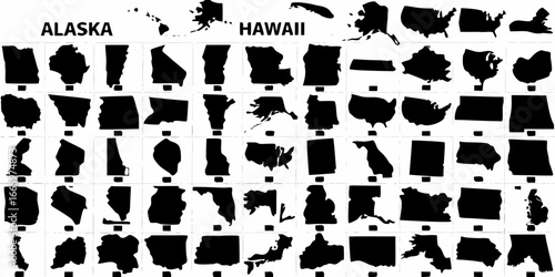 A Black and White Silhouette Map of the Fifty United States