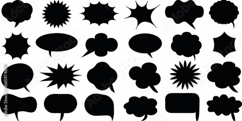 Collection of Black Speech Bubbles and Thought Bubbles in Various Shapes