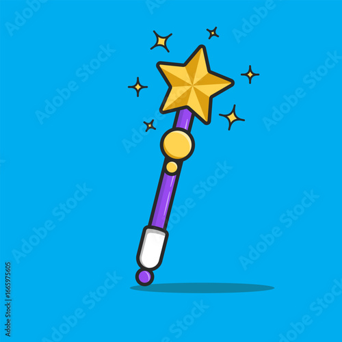 A whimsical and enchanting magic wand illustration, featuring a star and sparkling details