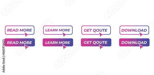 CTA button in pink & purple. Read more button with arrow pointer vector icons. Read more button, Learn More button, Get Quote button, Download button,  Black Color, Website Icon. 03.eps
