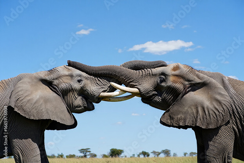 Pair of African Elephants in Gentle Embrace on Grassland