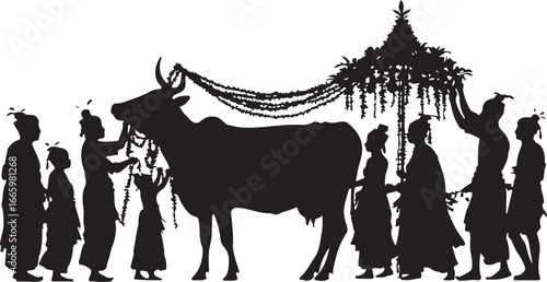 White background illustration of horses on the road in cartoon farm style