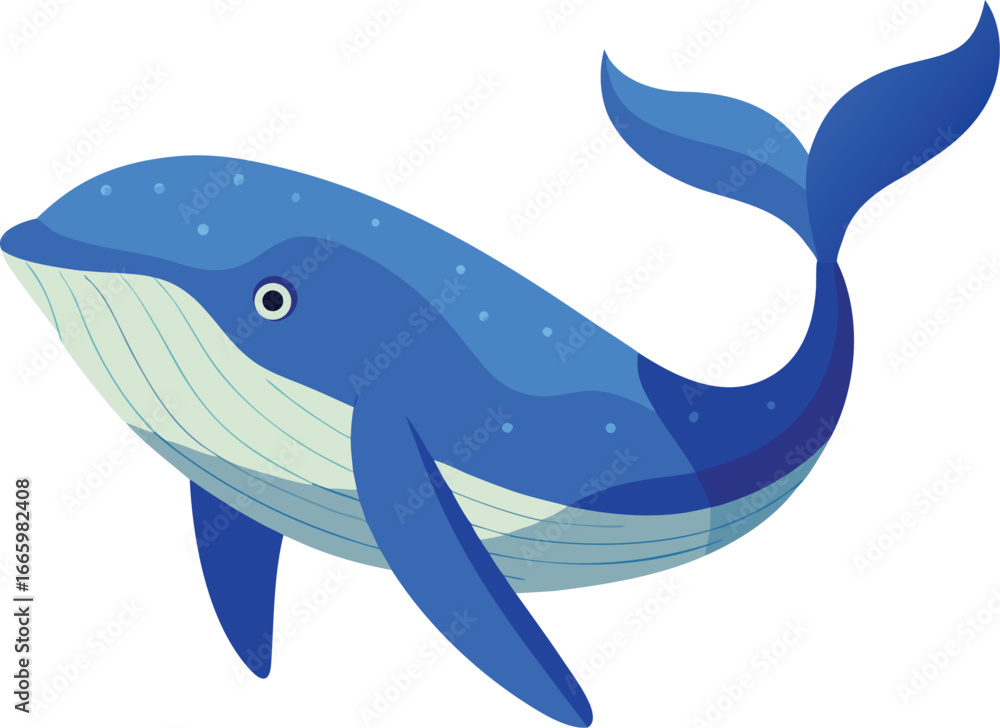 Obraz premium Cartoon Blue Whale Swimming Gracefully in the Ocean Vector Illustration on white background