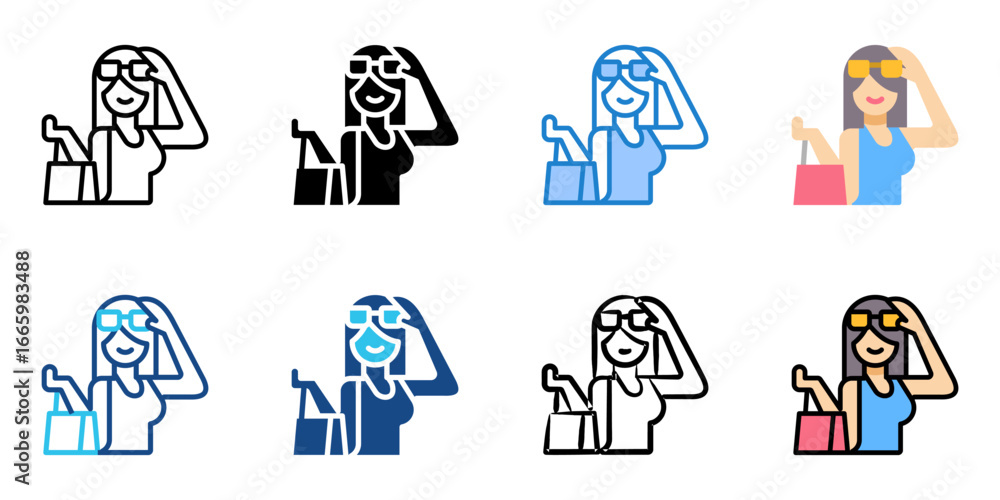 Fototapeta premium shopping girl icon set multiple style collection 