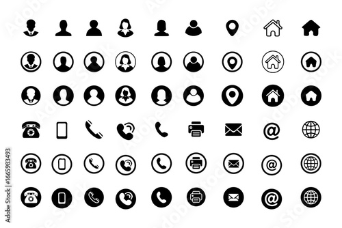 Vector Graphic of contact design template. company connection business card curriculum vitae icon set. Phone, website, address, location, office, fax and mail logo symbol sign pack. user profile icons