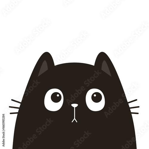 Cute peeking black cat kitten silhouette icon. Funny kawaii animal. Smiling face. Cute cartoon pet baby character. Greeting card. Sticker print. Childish style Flat design. White background. Vector