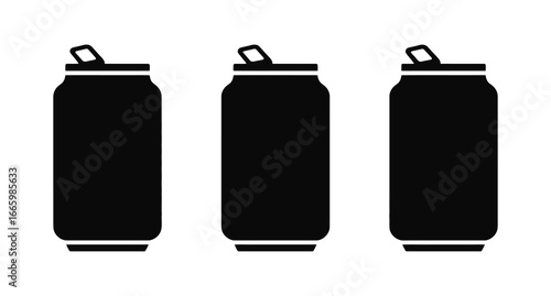 A black can with a ring top icon vector set