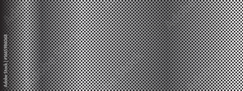 Perforated Metal Mesh Background With Symmetrical Holes and Industrial Geometric Design. A close-up view of a metallic surface with circle. Vector