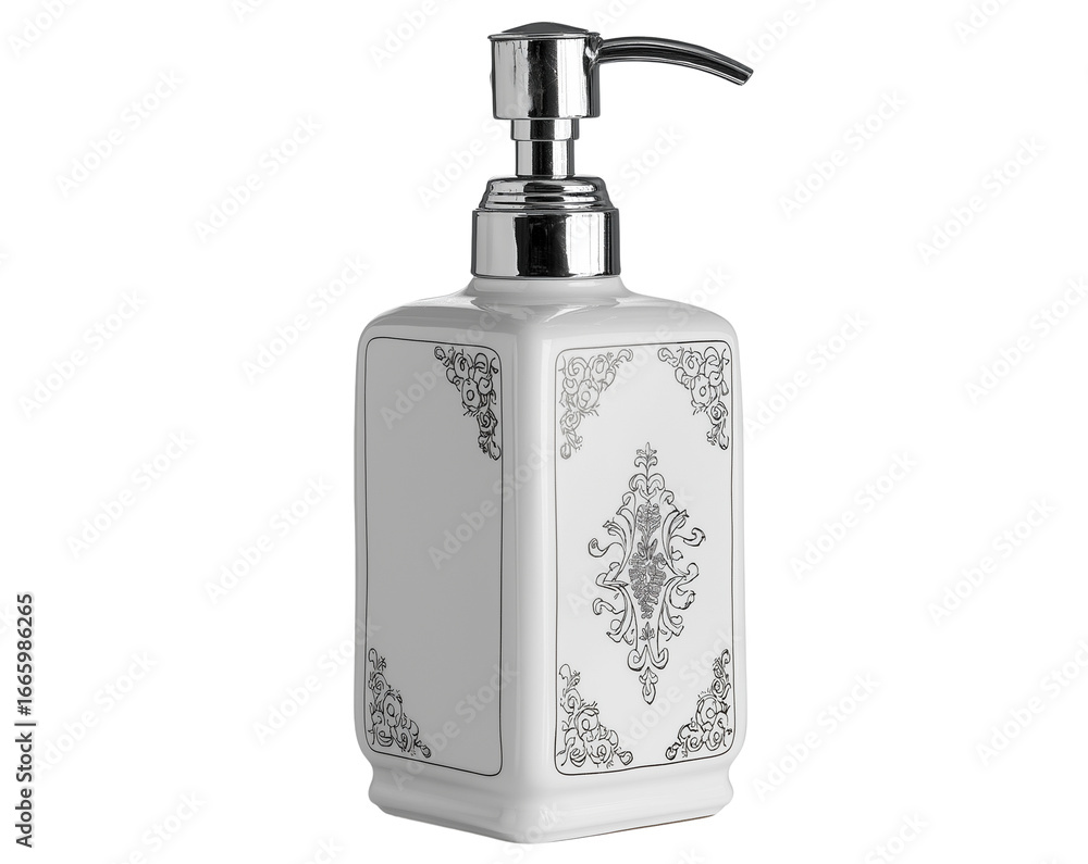 Fototapeta premium White ceramic soap dispenser with a chrome pump,