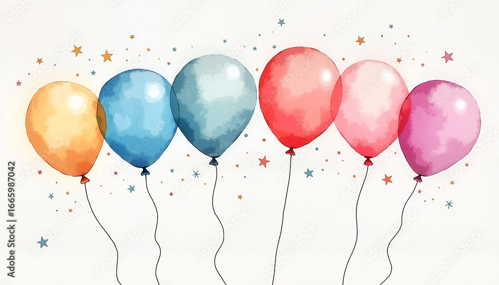 Obraz premium Watercolor balloons with stars against a light background