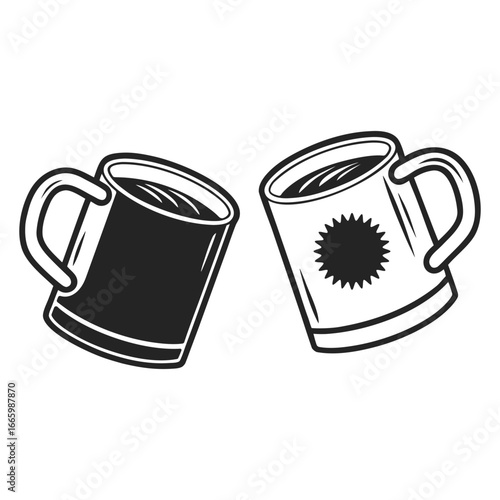 Two Black and White Coffee Mugs Vector Illustration icon
