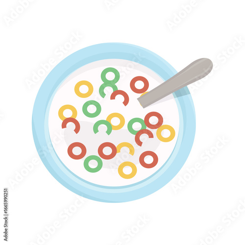 Colorful cereal ring. Bowl of milk and cereal.