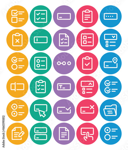 Circle color outline icons set for Form fields, tasks, documents.