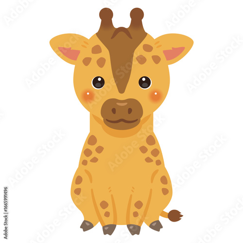 お座りしたキリンのイラスト