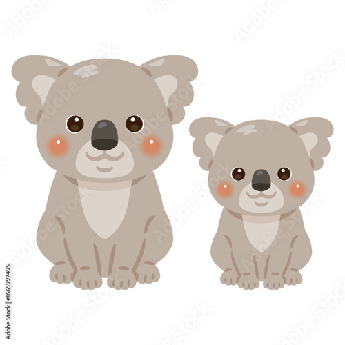 お座りしたコアラの親子イラスト