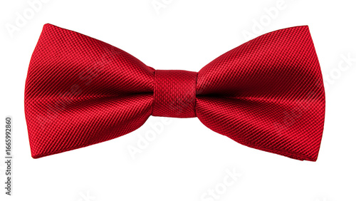 **Red bow tie on white background, front view. The red color of the men's bow tie is a classic and timeless style for various formal events or weddings. 