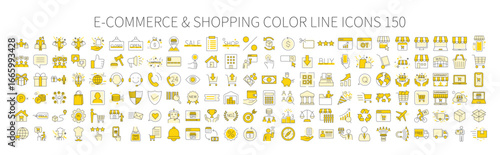 Icon sets related to e-commerce and shopping, consumer pictograms, and B2C business icon sets.Memphis-style editable line icons