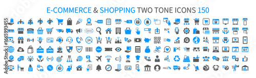 Icon sets related to e-commerce and shopping, consumer pictograms, and B2C business icon sets.Simple two-tone icons