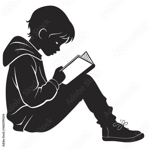 child reading book silhouette