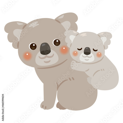 赤ちゃんをおんぶした親子コアラのイラスト