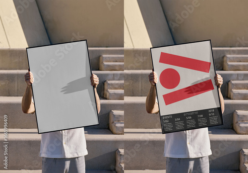 Mockup Of Man Covering Face With Vertical Customizable Poster