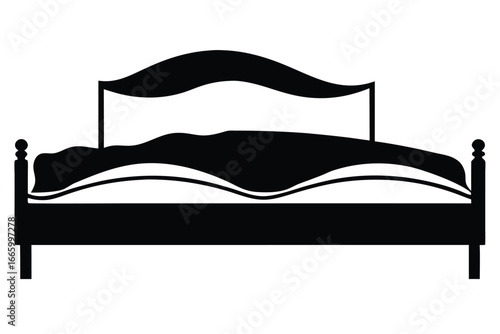 Bed Silhouette Sleep Furniture Icon on White Background Design