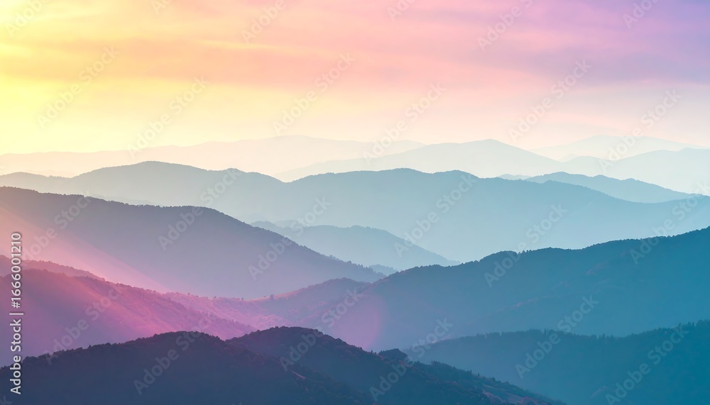 Obraz premium Pastel Mountain Range Silhouette with Gradient Sky and Atmospheric Perspective