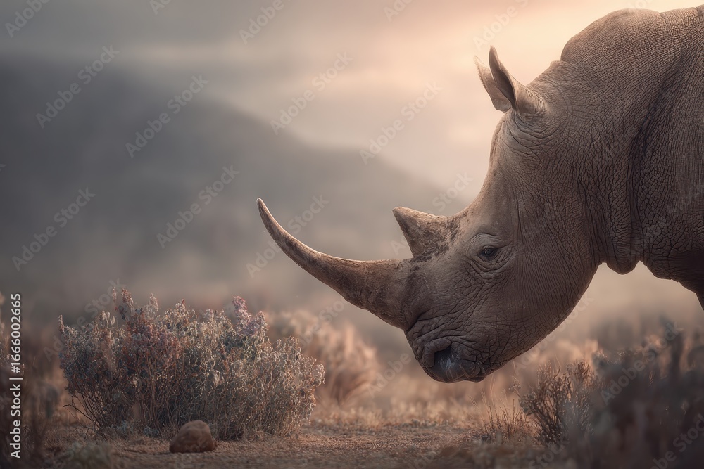 Fototapeta premium Realistic portrayal of a rhinoceros in its natural habitat during World Wildlife Day highlighting the conservation of endangered species