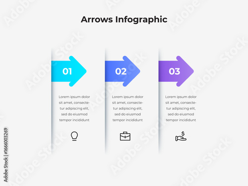A visually striking infographic with three colorful arrows depicting a progressive process. Ideal for business presentations, strategies, and educational purposes