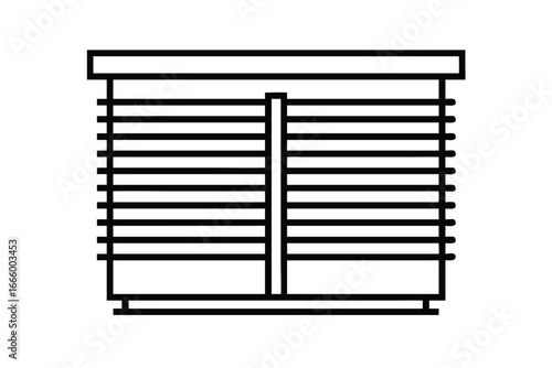 Simple line art icon of closed horizontal blinds on a window