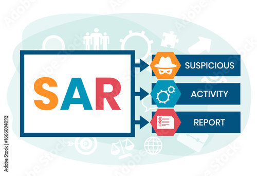 sar - suspicious activity report acronym. business concept background. vector illustration concept with keywords and icons. lettering illustration with icons for web banner, flyer
