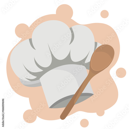 Chef's hat and wooden spoon Cooking flat illustration Profession or hobby activity