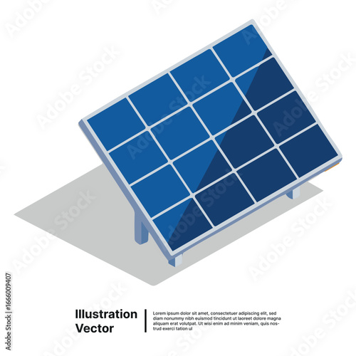 A blue photovoltaic solar panel, a clean technology generating renewable green energy and electricity from the sun, isolated on a white background.