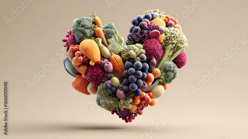 Wallpaper Mural Heart shaped arrangement of colorful fruits and vegetables with vibrant textures and diverse shapes, evoking freshness Torontodigital.ca