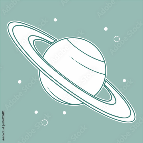 Ringed Planet on Muted Teal