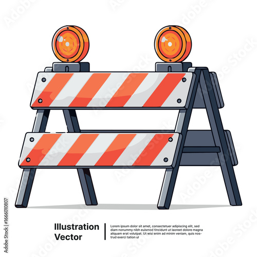 Orange and White Striped Road Barrier with Flashing Lights for Construction Safety