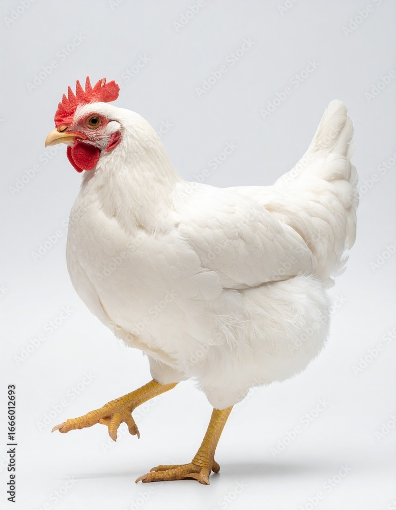 Fototapeta premium White hen poultry farm bird animal agriculture livestock closeup.