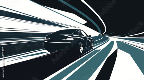 Silhouette of a Car Speeding on a Highway Vector Illustration