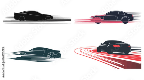 Silhouette of a Car Speeding on a Highway Vector Illustration