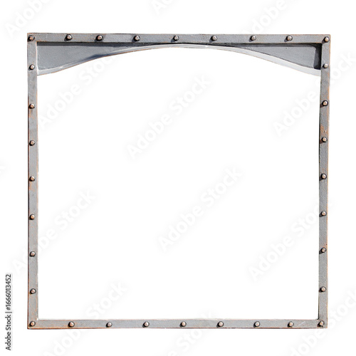 Metallic retro square frame with vintage rivets. Isolated on white background. Can be used for steampunk, mechanical design and industrial aesthetics. Vintage-inspired metal frame