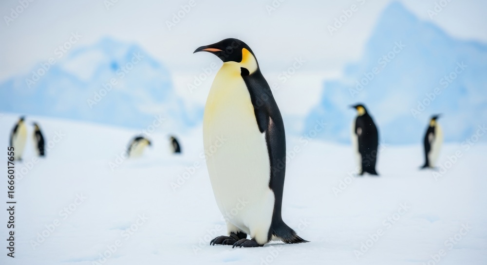 Fototapeta premium Majestic emperor penguin portrait in antarctica with glacial background