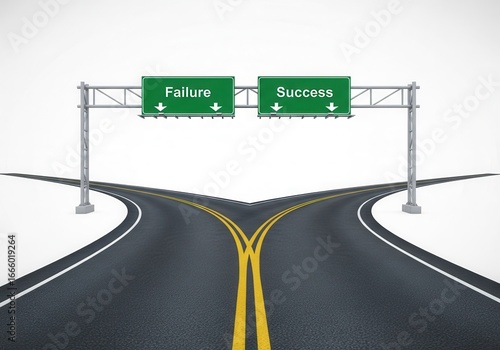 Road splitting in two directions with Failure and Success signs