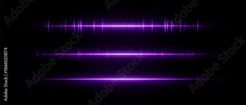 Audio beam set icon. Three glowing frequency bars with different intensity and rhythm. Suited for sound interface, tech visuals or music waveform design.