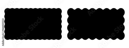 Set or rectangular shapes with squiggly borders. Tags, labels, stamps, crackers, coupons rectangle boxes with curvy, wiggly, wavy edges isolated on white background. Vector flat illustration