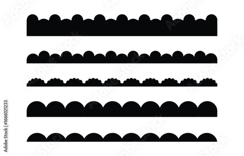Scalloped edge shapes vector set. Simple scalloped border. Scalloped edge border and dividers. Simple scalloped border. Repeat vintage frill ornament