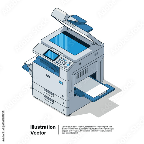 Isometric Office Printer Streamlined Paper Management Solution Illustration