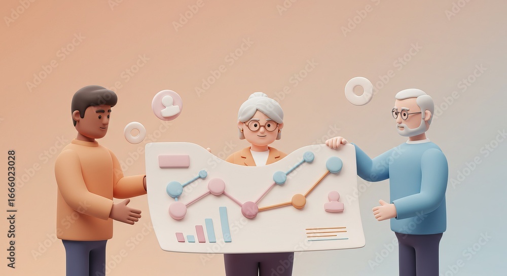 Fototapeta premium Diverse team collaborates on financial growth chart, showcasing teamwork and success