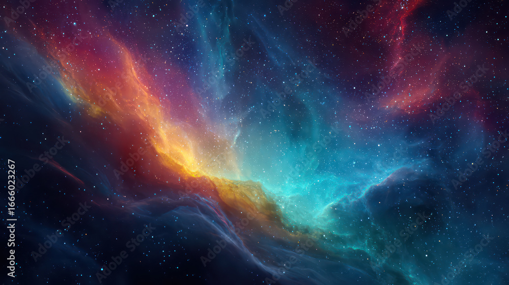 Fototapeta premium Vibrant nebula with colorful cosmic clouds and starry sky, creating mesmerizing space scene full of vivid hues and intricate