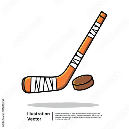 Hockey stick and puck illustration in cartoon style, suitable for sports and games design