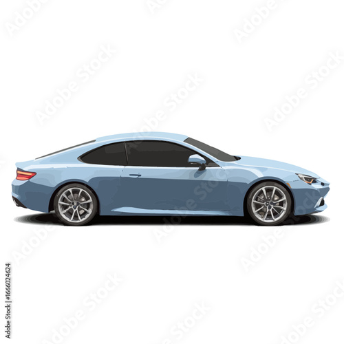Side profile view of a light-blue coupe car.